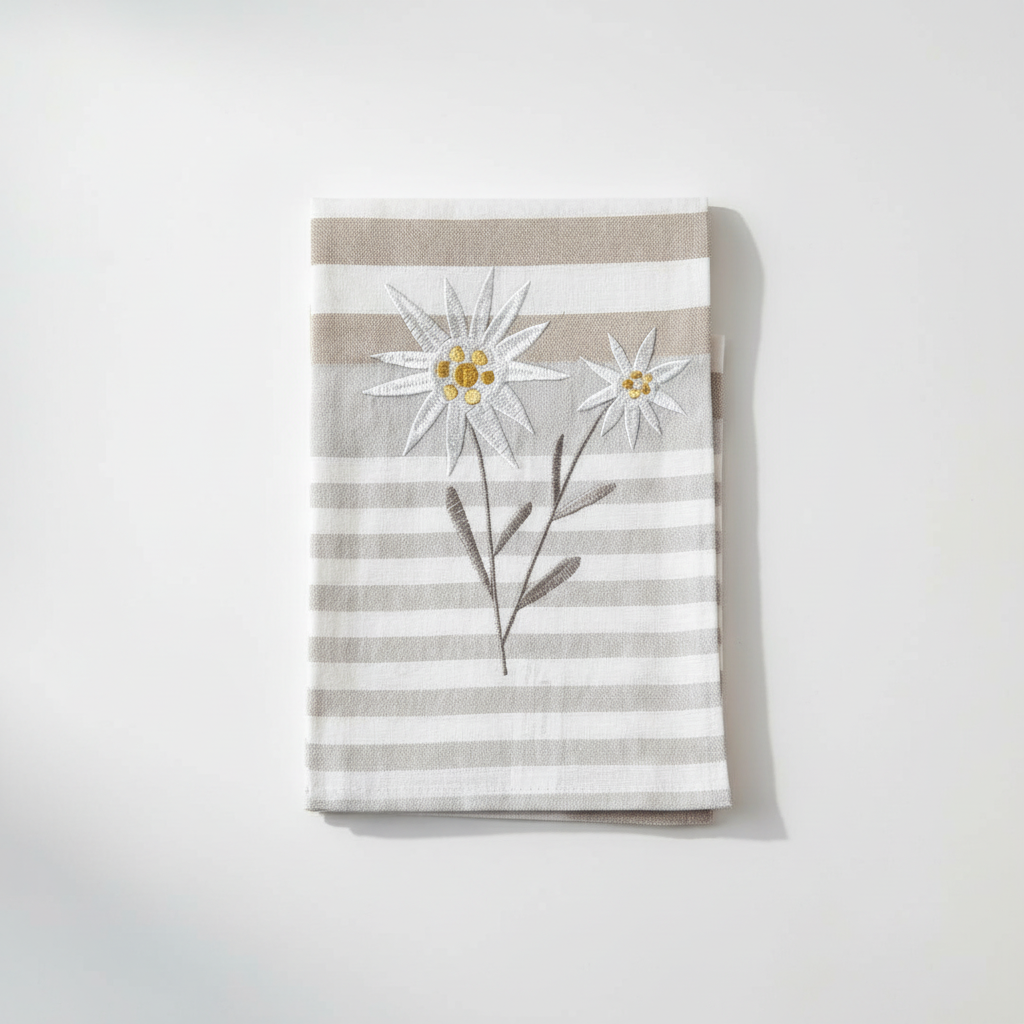 Folded tea towel on white surface